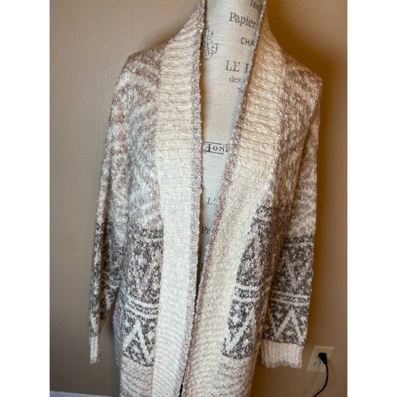 NWT Joie Cream and Brown Boho Open Front Long Cardigan Size Medium Wool Blend - Picture 2 of 5